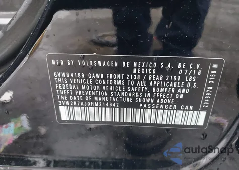 2017 Volkswagen Jetta 1.4T S из США, поврежденный, VIN 3VW2B7AJ0HM214642